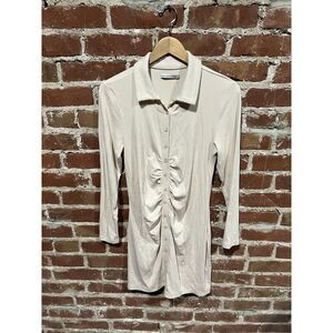 Abercrombie & Fitch LS Collared Ribbed Beige Womens NWT Petite Large Dress